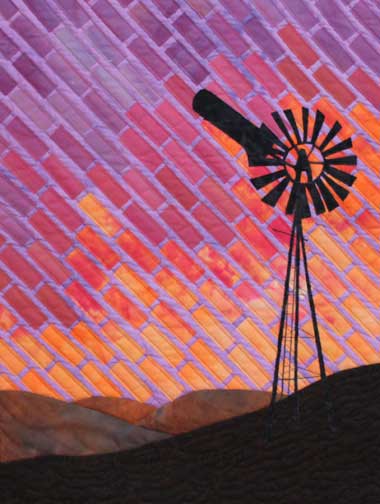 quilt showing Australian windmill with sunset in background
